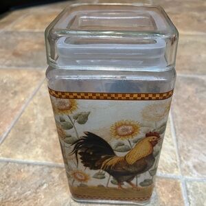 Grant Howard square glass canister with Rooster design 9”x4"